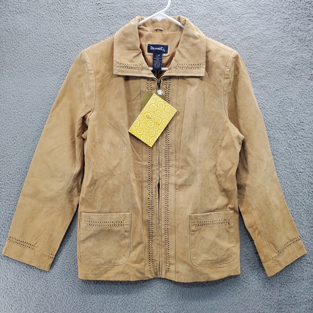 Denim & Co Leather Jacket Womens Medium Zip Up Tan